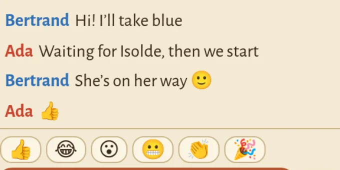 Room chat with messages and quick reactions